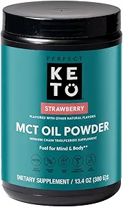 Perfecte Keto MCT oliepoeder, Medium Chain Triglyceriden, Ketogene Niet-Dairy Koffie Creamer en Bulk Supplement, 30 porties (Strawberry)