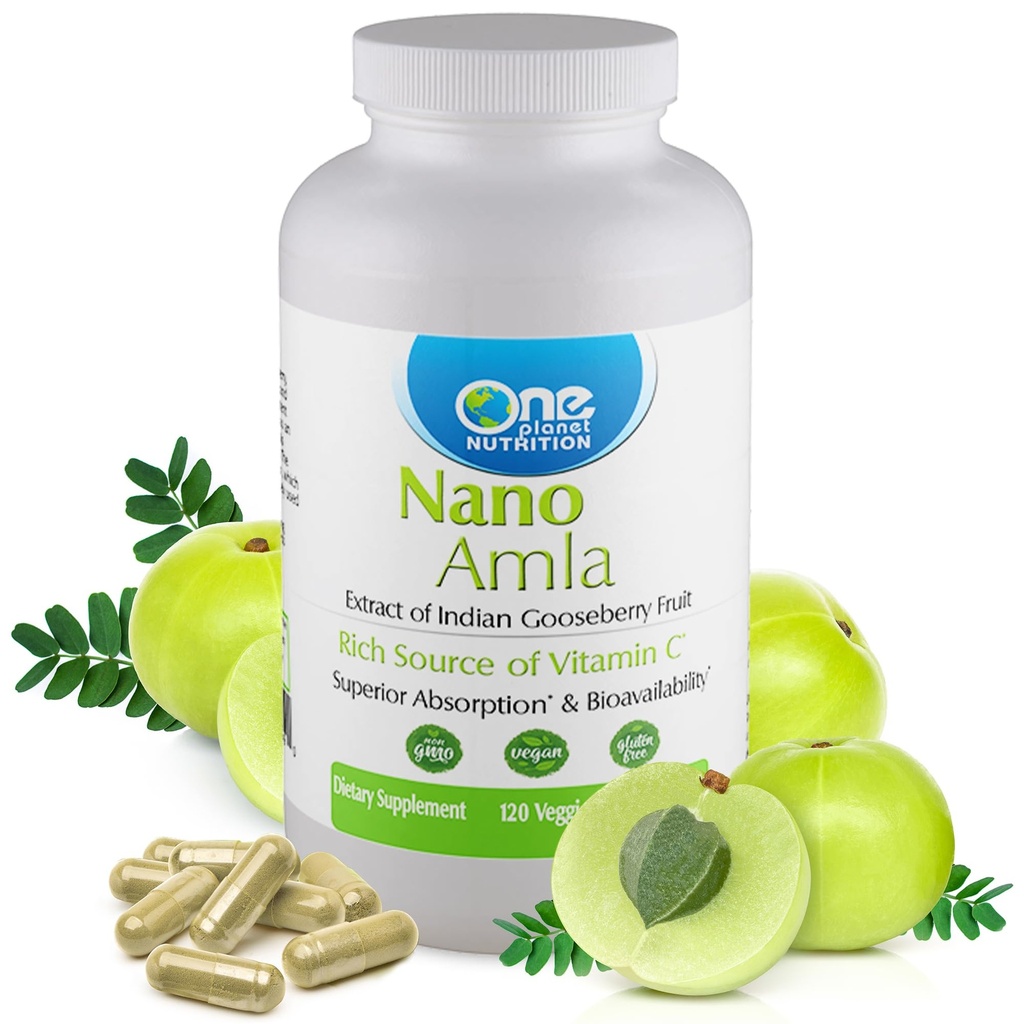 One Planet Nutrition Nano Amla 500 mg Veggie Capsules (120 porties), Amla Fruit Extract, hoog in vitamine C voor Collageen Productie & Immune Support, Non-GMO, Vegan, Glutenvrij