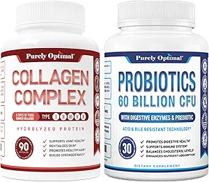 Puur Optimale Premium Multi Collageen Peptides Capsules (Typen I, II, III, V, X) + Premium Probiotica 60 Miljard CFU met Biologische Prebiotica & Digestieve Enzymen