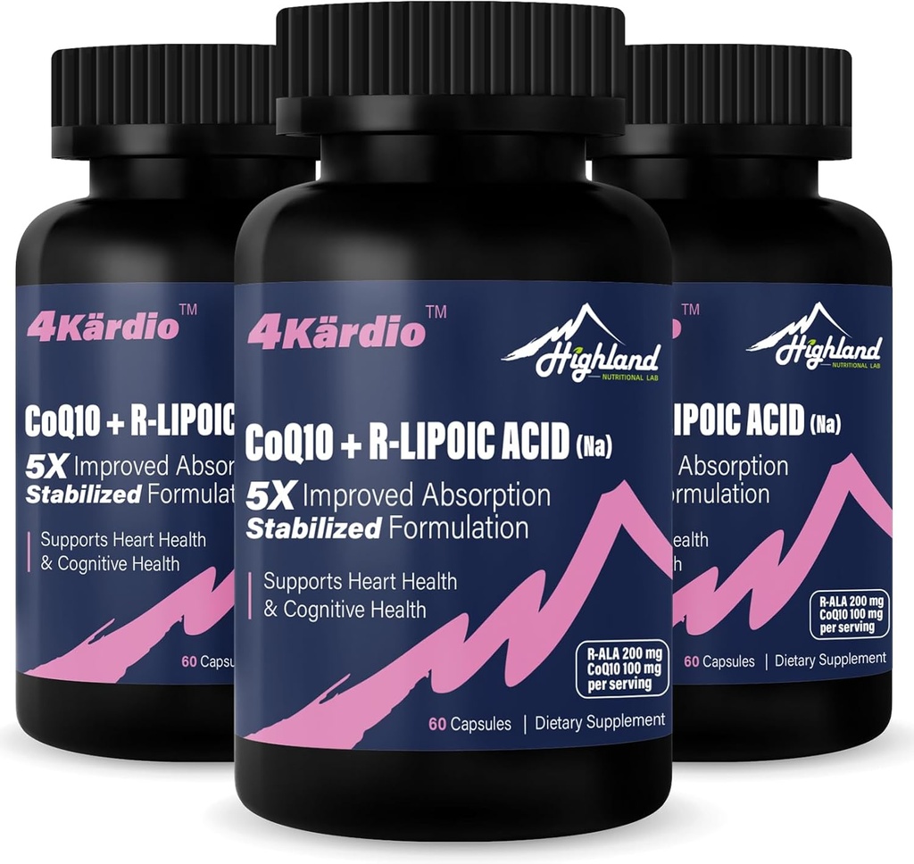 CoQ10 100mg + R-Lipoïnezuur 200mg per portie, 3 maand supply, Tot 5X verbeterde absorptie, R-Lipoïnezuur/CoQ10 Supplement voor hartgezondheid en cognitieve gezondheid-180 Capsules