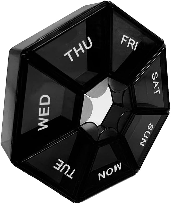 Black Daily Pill Case - 7 Dagen Reizen pil Organisator met 1 Tijd per Dag Compartments