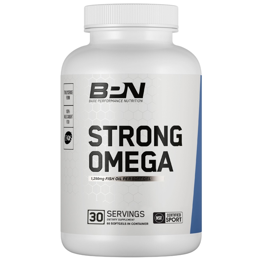 BARE PERFORMANCE NUTRITION, BPN Strong Omega Fish Oil Soft Gel, 1290mg Fish Oil per Capsule, Wild Caught Fish, Sustainablely Sourced, Ifos Certified, 30 Servings