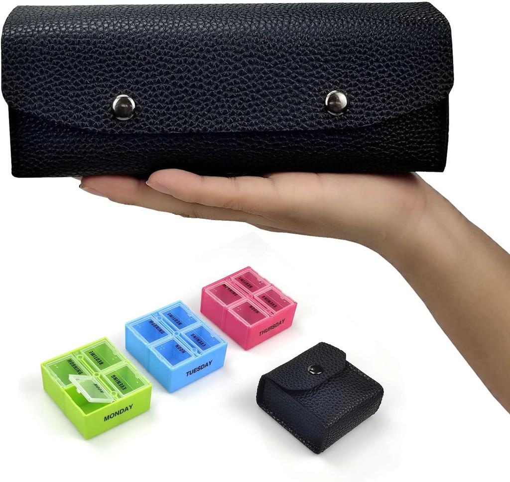 VOFOON Travel Pill Organizer 4 keer per dag, Weekly Pill Box 4X a Day Medicine Organizer Pill Case voor Vitaminen Geneeskunde Visolie Supplementen