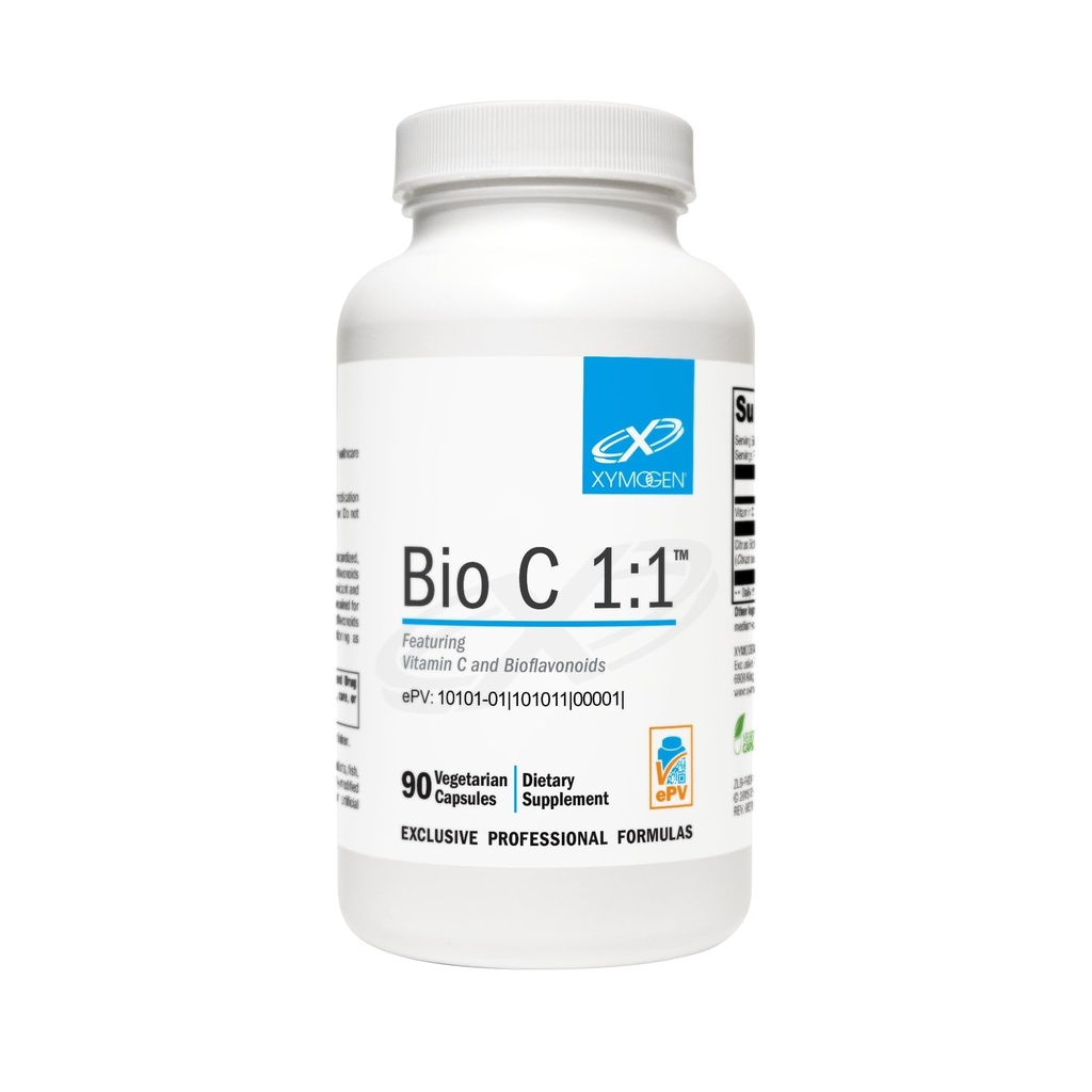 XYMOGEN Bio C 1:1 - High Potency Vitamine C Supplement met Citrus Bioflavonoïden - Antioxidant + Immuun Ondersteuning, bevordert Collageen Synthesis (90 Vitamine C Capsules)