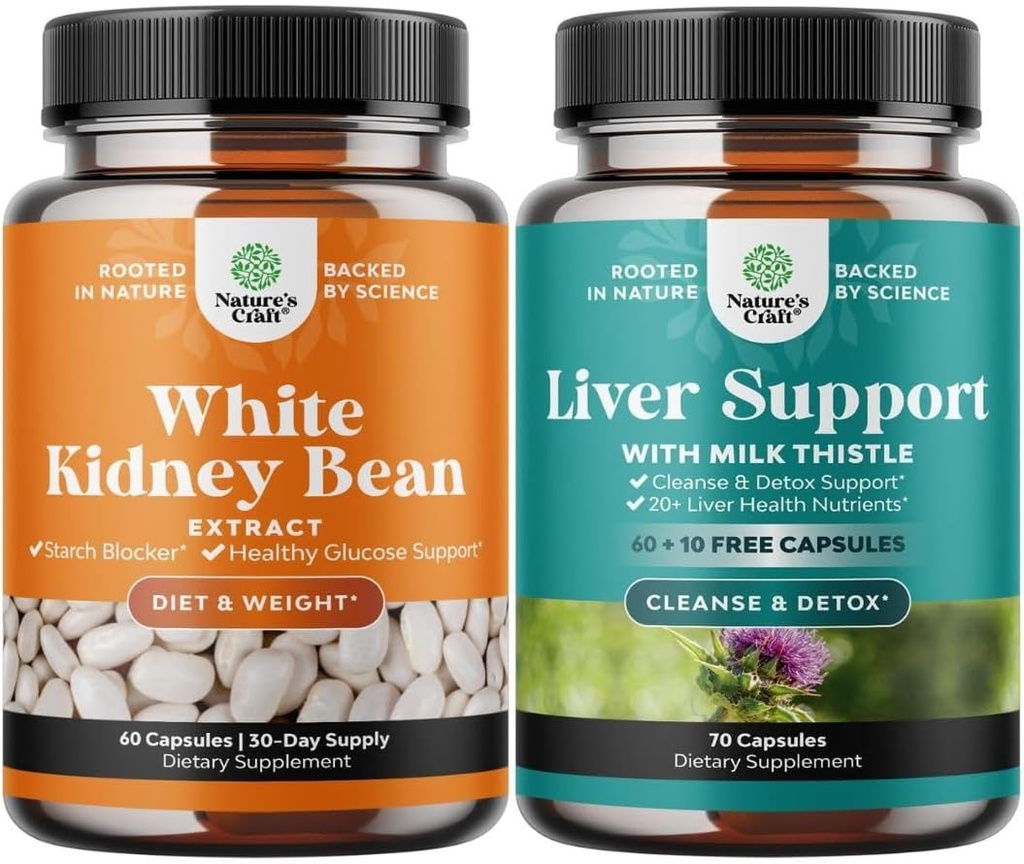 Bundel van natuurlijke witte nier Bean Extract - Digestieve gezondheid Dieetvezels en training Supplement en leverreiniging en detox & Reparatie Formule - Herbal Lever Ondersteuning Supplement met melkdistel