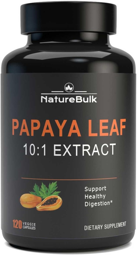 Papaya Leaf Extract Capsules - 10X Sterkte, 120 Veg Capsules, Immune Gut & Super Digestieve Gezondheid