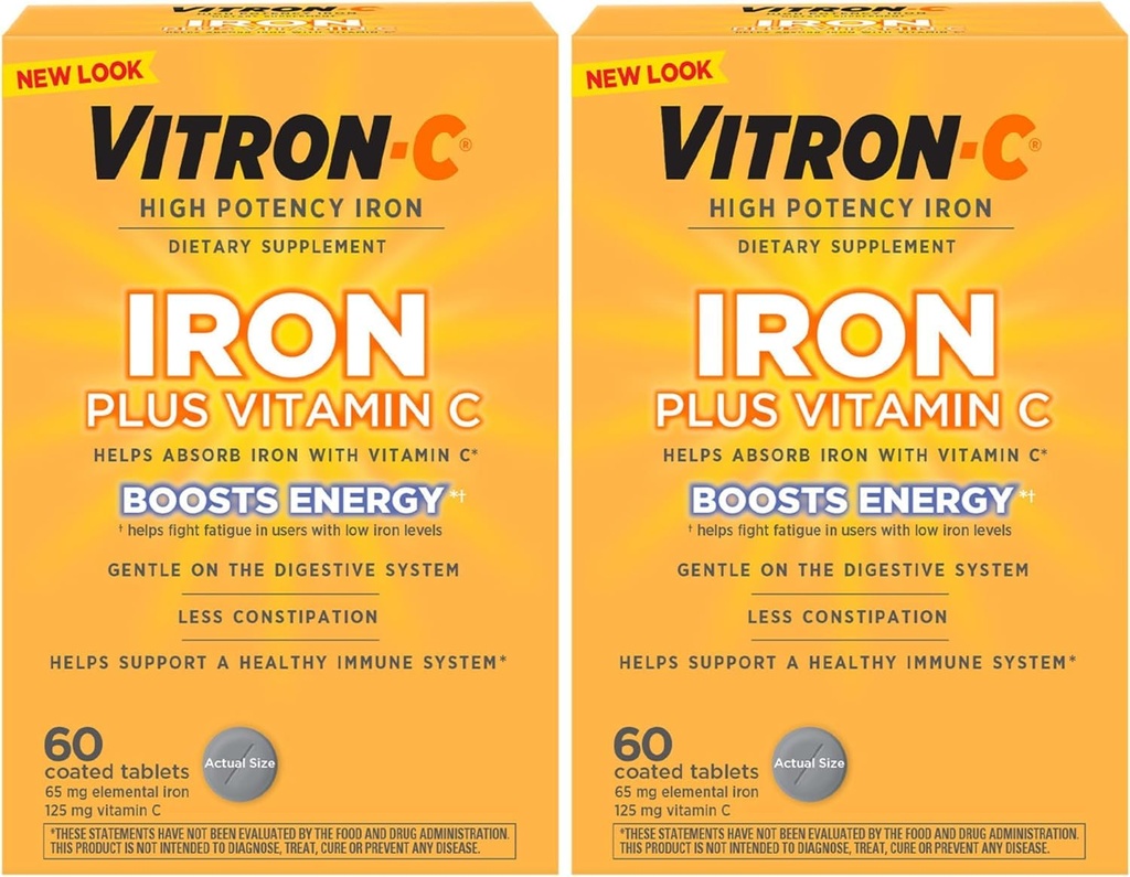 Comprimés de supplément de fer à haute puissance Vitron-c 60 Ct (paquet de 2)