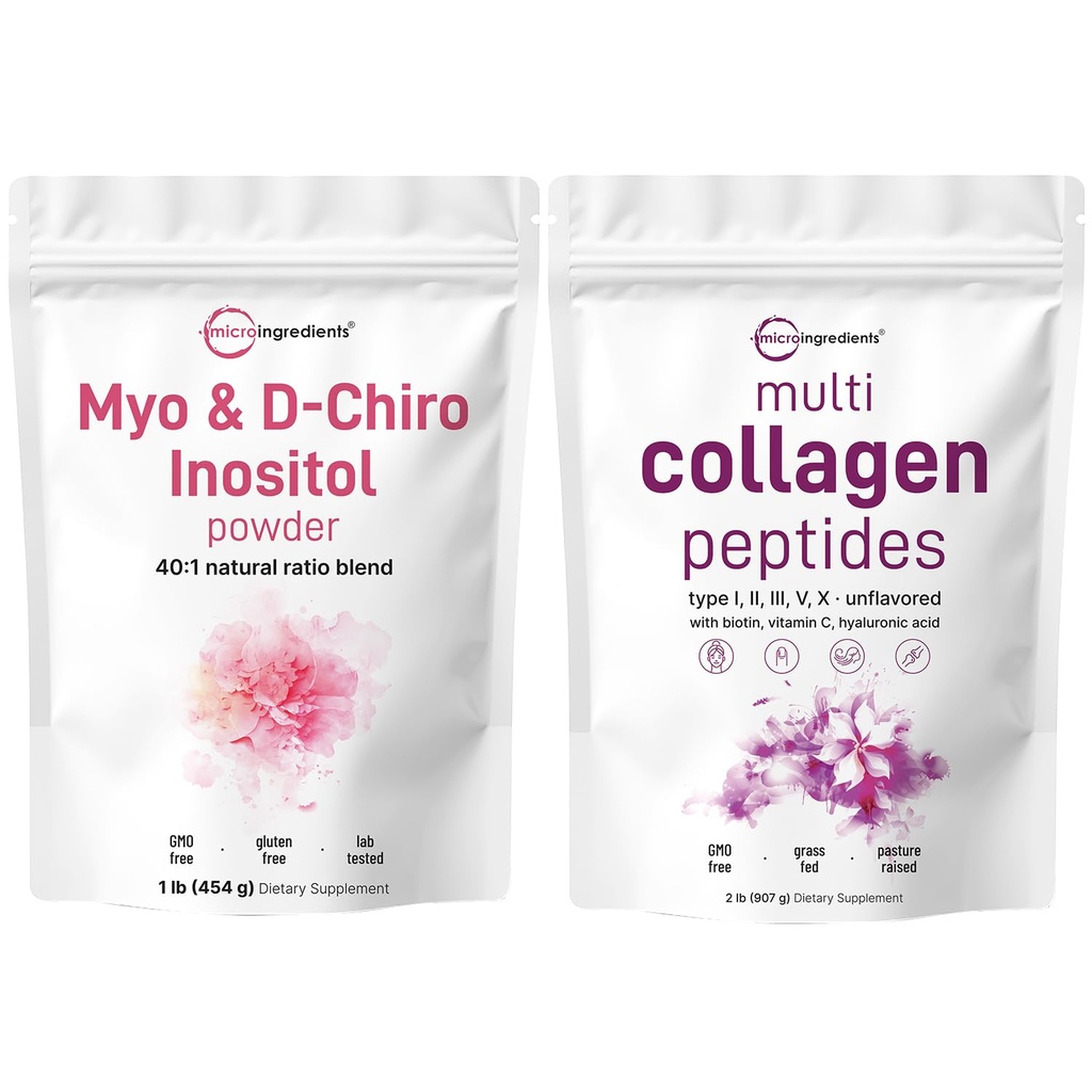 Micro Ingrediënten Multi Collageen Proteïne Poeder 2lbs & Myo & D-Chiro Inositol Powder Bundle 2 Pack 