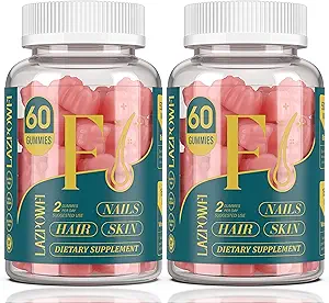 Gommies de biotine - Peau de cheveux et ongles Vitamines pour les hommes et les femmes, Vitamine végétalienne B7, soutient la croissance des cheveux et des ongles plus forts, 60 jours d'approvisionnement-Raspberry-2 Pack