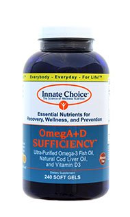 Omega 3, Fish Oil Capsules, OmegA+D Door Innate keuze, Lemon 240 capsules, Farmaceutische kwaliteit visolie, 3rd Party getest, biologisch gefilterd en drievoudig gezuiverd, natuurlijke kabeljauw leverolie, vitamine D3