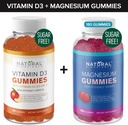 Vitamine D3 K2 sans sucre Gommies (60 Gommies) et Gommies de magnésium sans sucre (180 Gommies), Vitamine D3 Gommies 5000 UI+K2 MK7 80 mcg, Gommies de citrate de magnésium 500 mg