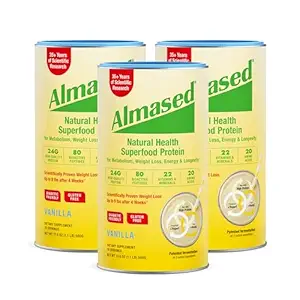Almased Vanille Maaltijd Vervangingsshake - Low-Glycemic High Plant Base Protein Powder- Nutritional Weight Health Support Supplement - Vanille Smaak - 17,6 oz (1.1 Pond (3 Pack))