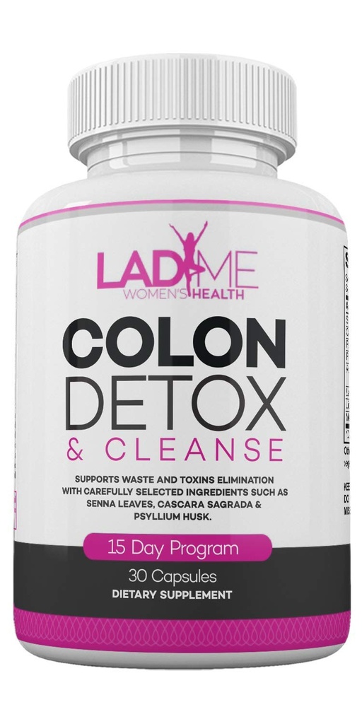 Pure Colon Cleanse & Detox 15 Day Programma - Herbal Laxative Constipatie Relief with Psyllium Husk, Cascara Sagrada & Senna Leaves - Special Women Intestinal Cleanser by Ladyme - 30 Capsules