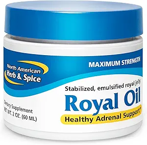 North American Herb & Spice Royal Oil - 2 fl. oz. - Raw Royal Jelly - Healthy Adrenal Support, combat le stress - High in 10-HDA & B Vitamines - Non-OGM - 20 portions