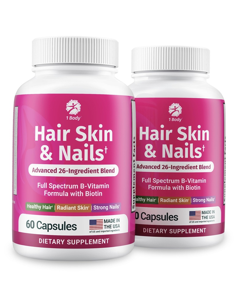 1 lichaamshaar huid nagels groei vitamine met biotine - volledige formule voor mannen & vrouwen - 2 Pack