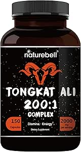 Tongkat Ali 200:1 (Longjack) Extract voor mannen, 2000mg per portie, 150 Capsules, Indonesië Oorsprong, Eurycoma Long