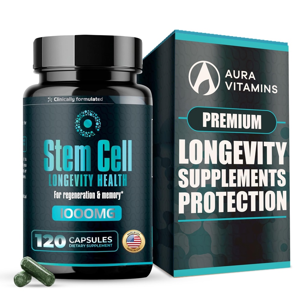 Suppléments de cellules souches premium 1 000mg (120caps) stimuler l'immunité, réduire la douleur articulaire, soutenir l'anti-âge naturel et la longévité avec Spiruline et Chlorella pour la vitalité, Celulas Madre Formule de santé