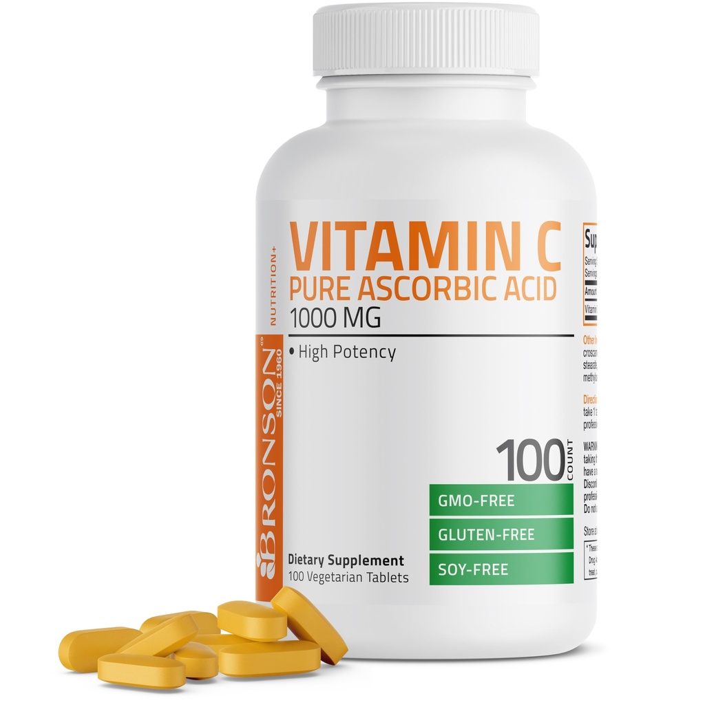 Bronson Vitamin C 1000mg Premium Non-GMO Ascorbic Acid Tablets, 100 Count