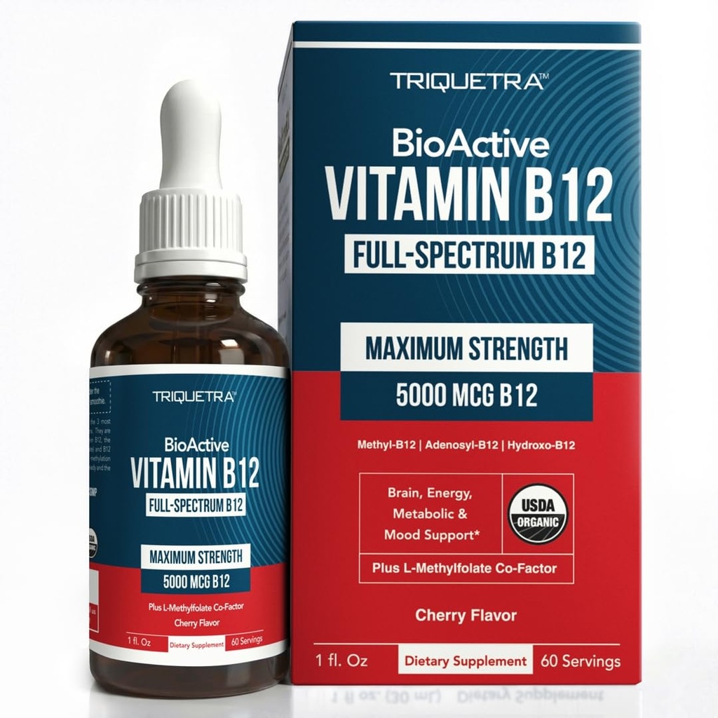 BioActive Vitamine B12 5000 mcg.Contient 3 Formes BioActives B12 Plus Cofacteur Méthylfolate - Méthyl B12, Adénosyl B12 & Hydroxy B12.Forme Sublinguale, Berry Flavor, Organique, Vegan (60 portions)