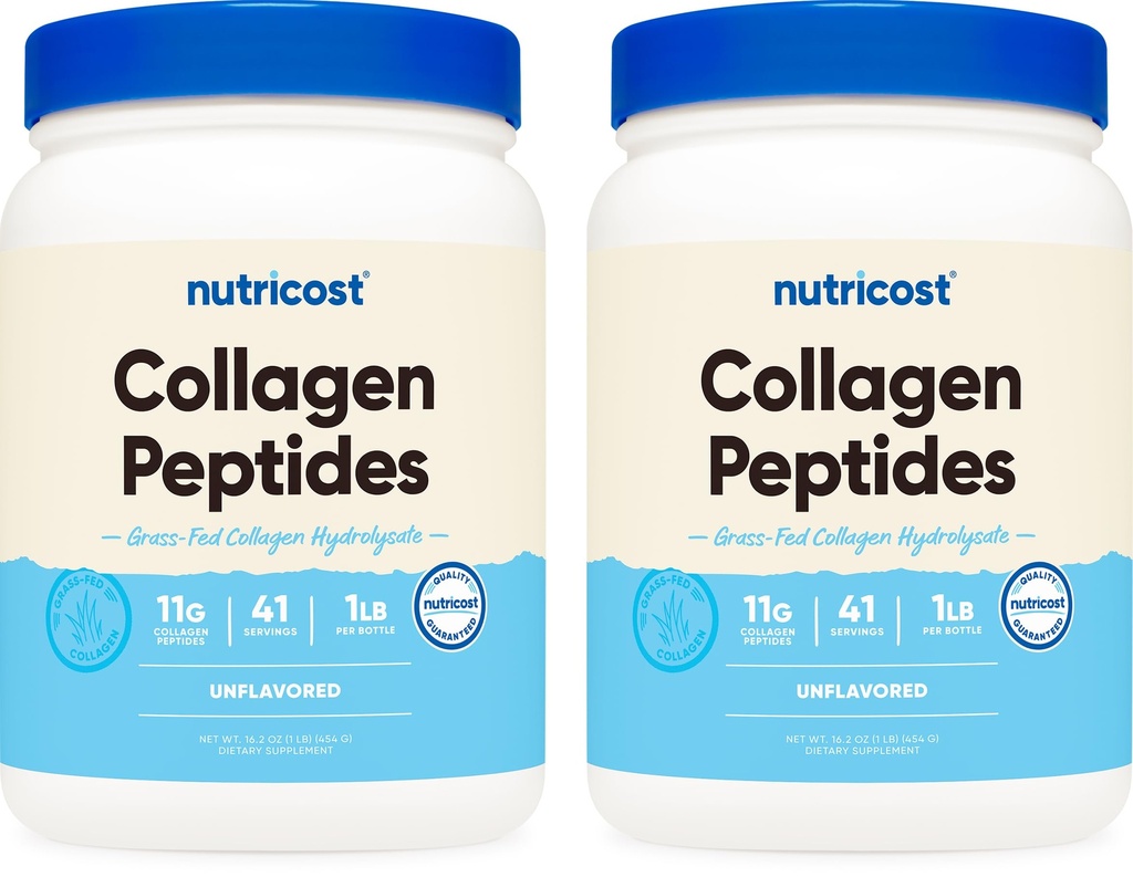 Nutricost Pure Collageen Hydrolysaat (Bovine) Poeder (2 verpakkingen) - Gras Fed Bovine Collageen, 1LB per fles