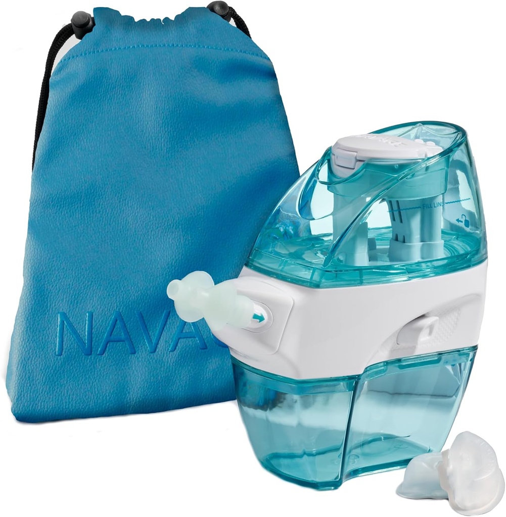 Navage Travel Bundle - Nasal Irrigation System - Saline Nasal Rinse Kit met 1 neusreiniger, 30 zoutpillen en Sky Blue Travel Bag