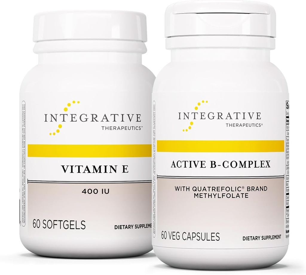 Ensemble thérapeutique intégratif avec complexe B actif, 60 capsules et vitamine E, 60 Softgels - complexe B actif pour soutenir le métabolisme énergétique* - vitamine E pour soutenir la santé cardiaque et l'activité antioxydante*