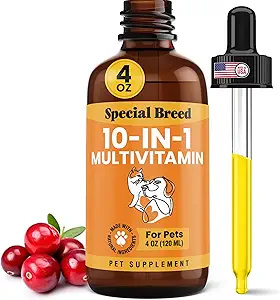 Multivitamine liquide 10-en-1 pour chiens et chats, supplément de 2 onces multivitamines, vitamine pour chiens, vitamines pour chats, avec glucosamine et canneberge, 2 oz