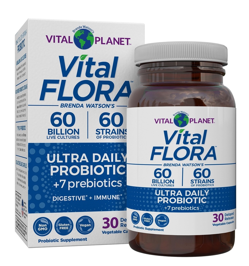 Vital Planet - Vital Flora Ultra Daily Probiotic 60 Miljard CFU, Diverse Strains, Biologische Prebiotica, Immune Support, Bloating Relief, Digestieve Gezondheid Probiotica voor vrouwen en mannen 30 Capsules