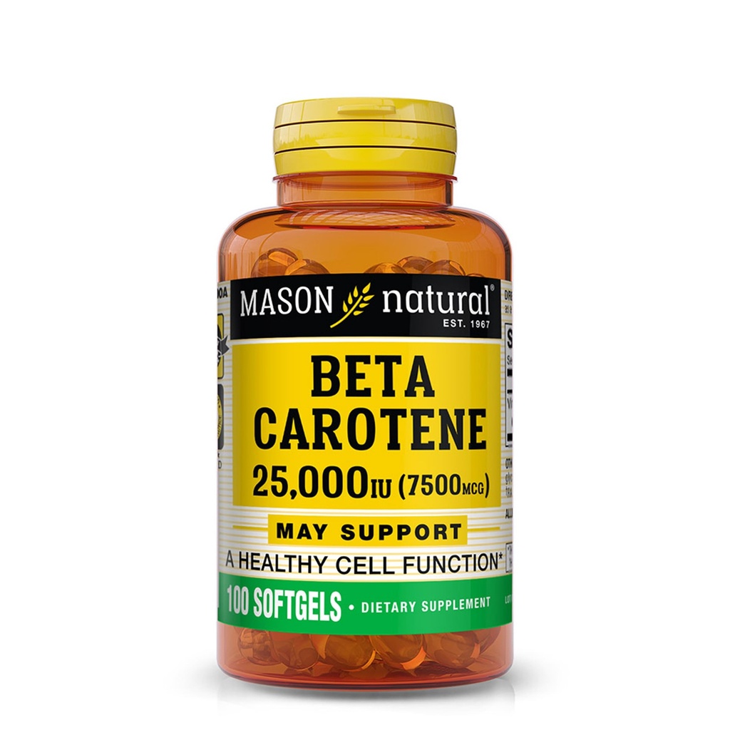 MASON NATUURLIJKE Vitamine A Beta Caroteen 25.000 IE - Ondersteunt gezond zicht, celfunctie en immuunfunctie, 100 Softgels