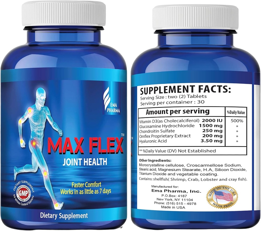 MAX FLEX UC II, Collageen Supplement voor gezamenlijke gezondheid Geavanceerde gezamenlijke ondersteuning Supplement met Glucosamine, Chondroitin, Gezamenlijke Ontvlammingsreliëf als Kurkuma Glutenvrij 60 tabletten, 2 tabletten/dag