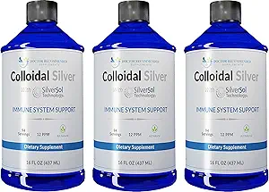 Colloïdaal Silver Liquid - 12 PPM Premium Silver Solution, 60 MCG Per Serving, All Natural, Vegan Immune System Support, Ionic Silver Water Daily Mineral Supplement (3-16 Fl oz flessen)