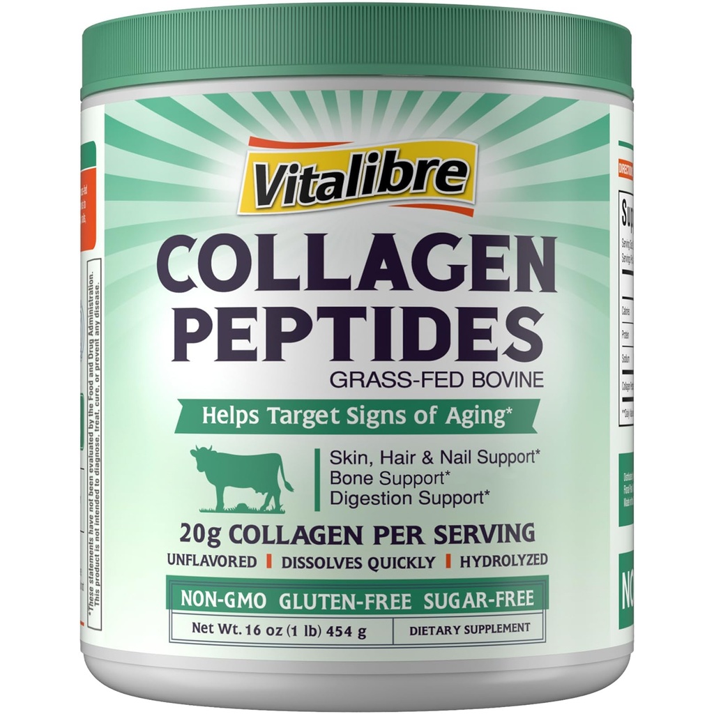 Bovine Collagen Peptides Powder for Women and Men, Grass-Fed Hydrolyzed Collageen Protein Type I & III, Skin, Hair, Nails, Bones, Digestie, Unflavored, Non-GMO, Keto & GF, 22 Servings, 16oz
