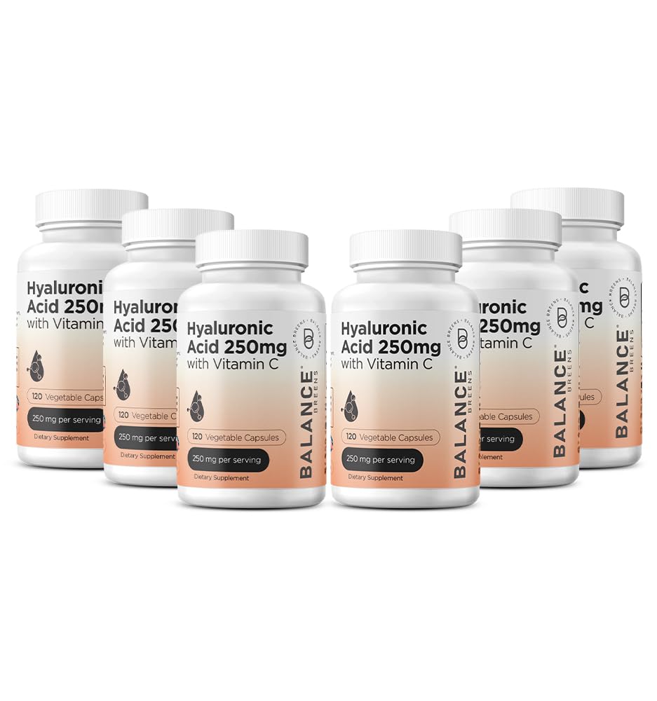Pure Hyaluronzuur supplement 250mg met vitamine C 50mg, 120 Vegan Capsules - huidhydratatie voor natuurlijke gloed, haar, nagels, bot & Joint Health Formula