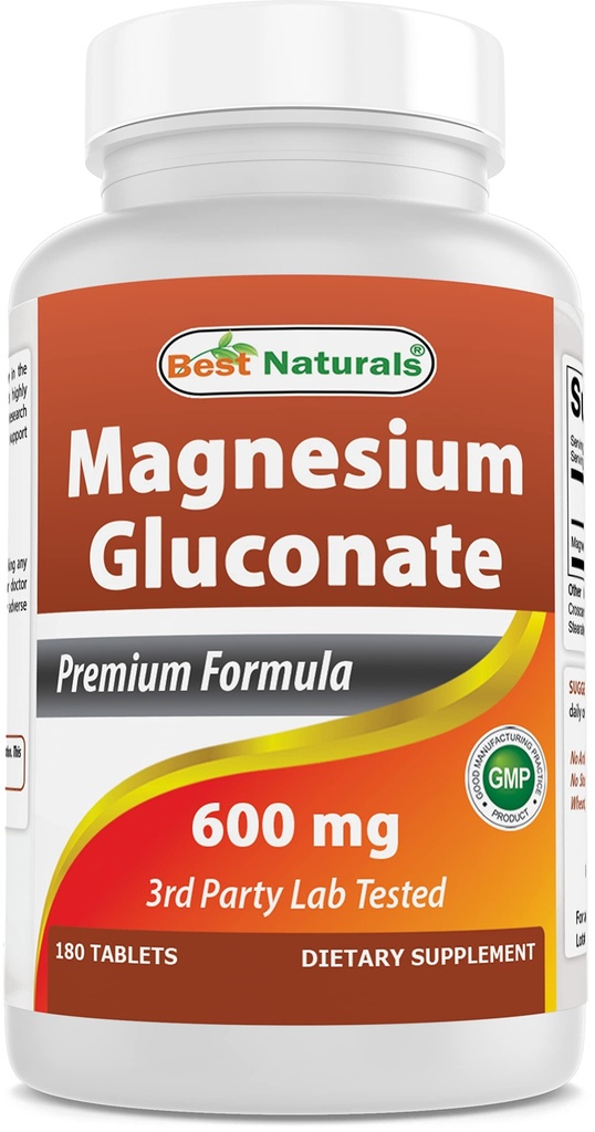 Meilleurs naturels Gluconate de magnésium (35 mg de magnésium élémentaire à partir de 600 mg de gluconate de magnésium) 180 comprimés