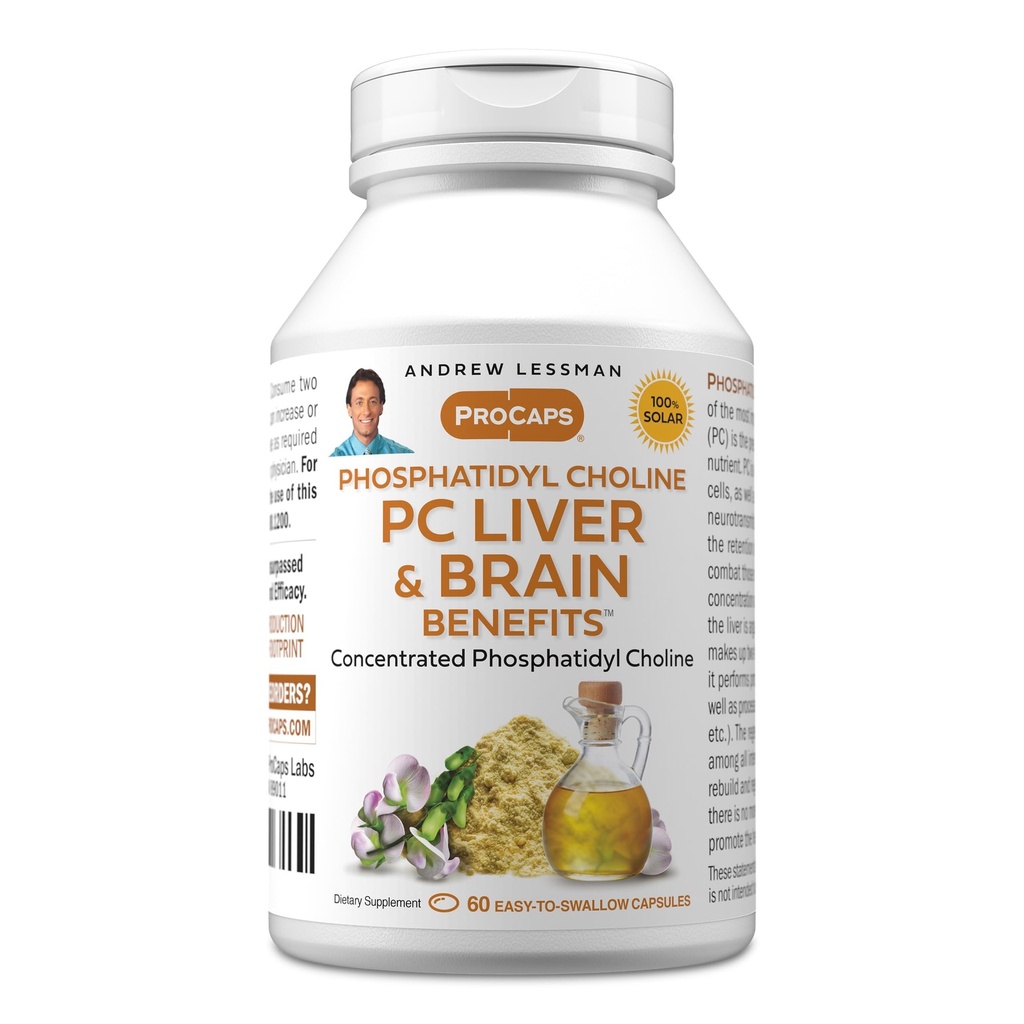 ANDREW LESSMAN PC Lever en hersenen Voordelen 60 Softgels - Fosfatidyl Choline, het belangrijkste bouwblok voor gezonde lever en hersenen structuur, functie. Geen additieven. Gemakkelijk te slikken Softgels