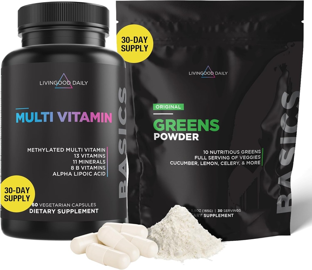 Livingood Daily Heart Valve Support Bundle - Multivitamines/Multiminerals Plus Greens Powder for a Well-Balanced & Complete Nutritional Support - Hartgezondheidssupplementen
