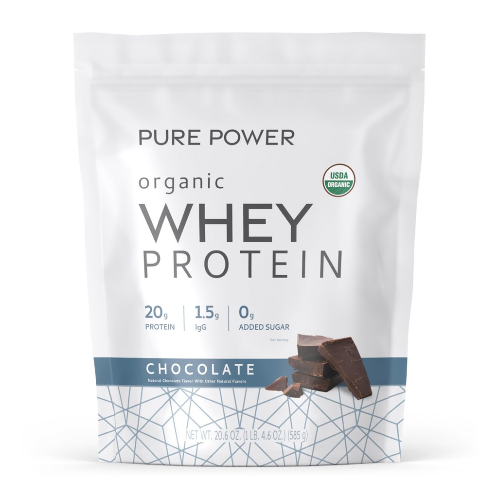 Dr. Mercola Pure Power Biologische Wei Proteïne - 20 g Proteïne - Ondersteunt Spiergroei en Energie - Grass-Fed Wei Concentraat - 15 Servers (20,60 oz) - Chocolade