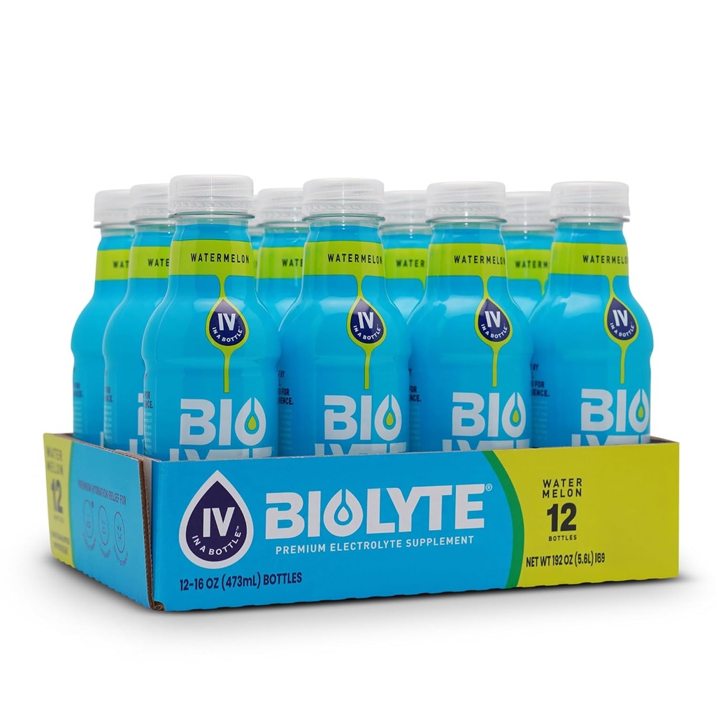 BIOLYTE Electrolyte Drank - Doctor-geformuleerde Hydration Drink, Elektrolyten Water, Chemotherapie Must Haves voor vrouwen & mannen, Rehydration IV Vloeistof in een fles - Watermeloen, 16 Fl Oz (12 Pack)