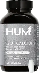 HUM a obtenu des suppléments de calcium pour les femmes et les hommes, Vegan Bone Health & Teeth Health Support Supplément, 630mg Calcium avec vitamine D3, Citrate, pour l'absorption améliorée facile, 60 comprimés végétaliens