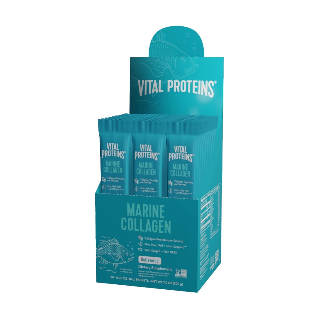 Protéines vitales Colagène marin, Wild-Caught, non-OGM Projet vérifié, non aromatisé Stick Packs (10g) (Boîte de 20)