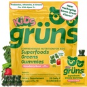 Gruns Kids Vitaminen, Super Greens Gummy's, Sugar-Free Superfood Gummy Bears met Spirulina, Chlorella, Prebiotica Vezel voor de spijsvertering gezondheid, Adaptogens Supplement, 20 Vitaminen & Minerals, 28 dagen Pack