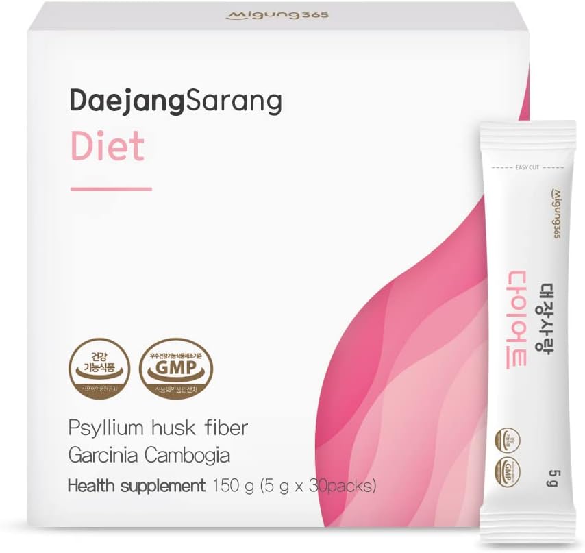Daejang Sarang (Garcinia Cambogia, 30 Sticks) - Psyllium Husk Fiber Supplement, Digestive Health & Constipatie Relief. Plant-based ingrediënten, extra sterkte 5,500mg & HCA 780mg.