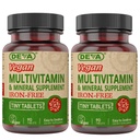 DEVA Multivitamine et supplément minéral sans fer végétal, 2-paquet, vitamine C, D2, E & B-Complex, biotine, 90 comprimés minuscules chacun