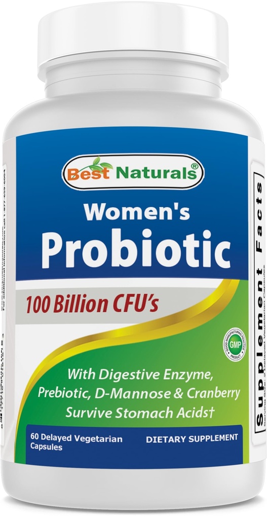 Best Naturals Probiotica voor vrouwen 100 miljard CFU - 10 Strains + Prebiotica Fiber + Digestief Enzyme Blend + Vrouwen Gezondheid Kruiden Blend - Immune, Digestief & Gut Health - 60 Deleyaed Capsules