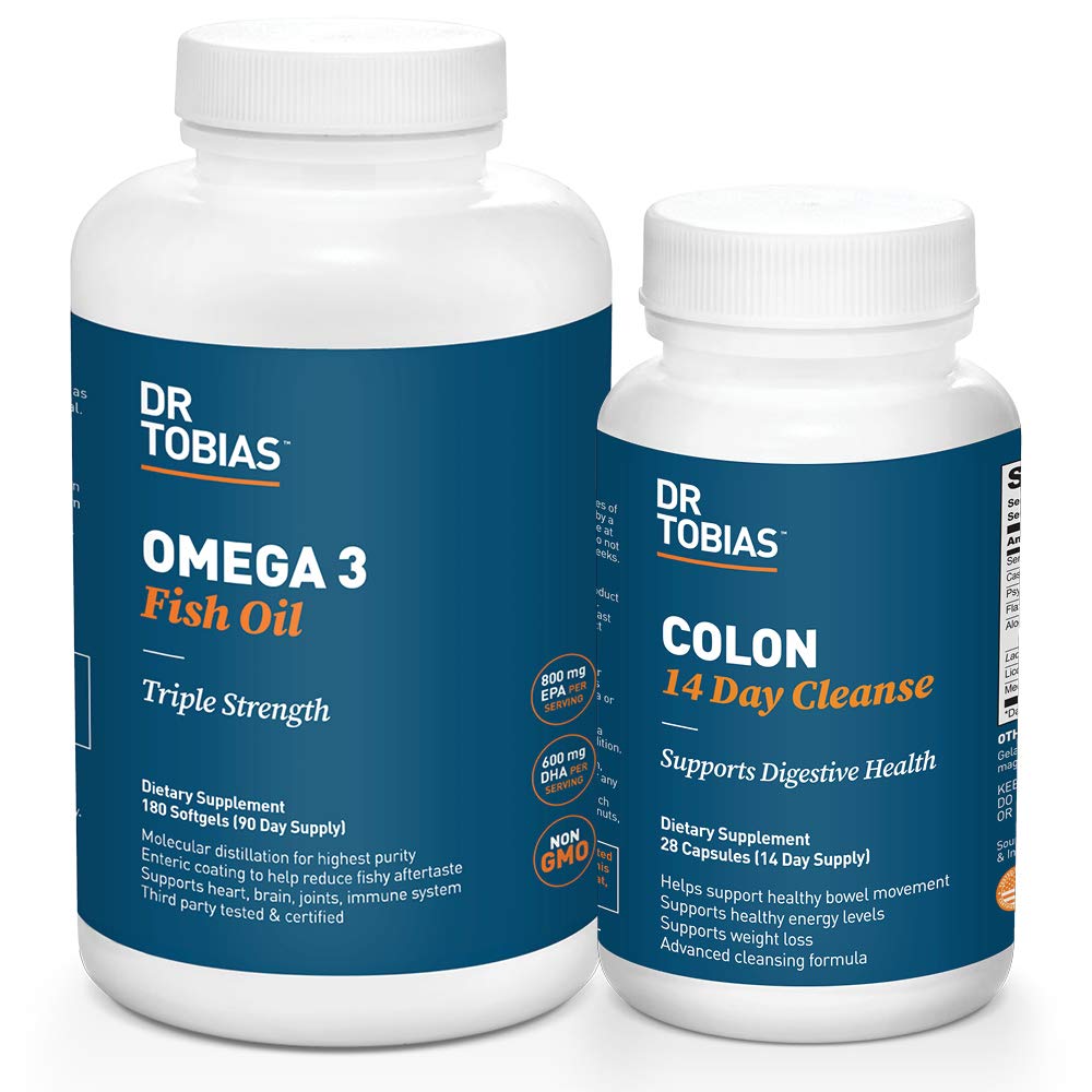Dr. Tobias Omega 3 Visolie en Colon 14 dagen reiniging voor verbeterde spijsvertering en algemene gezondheid