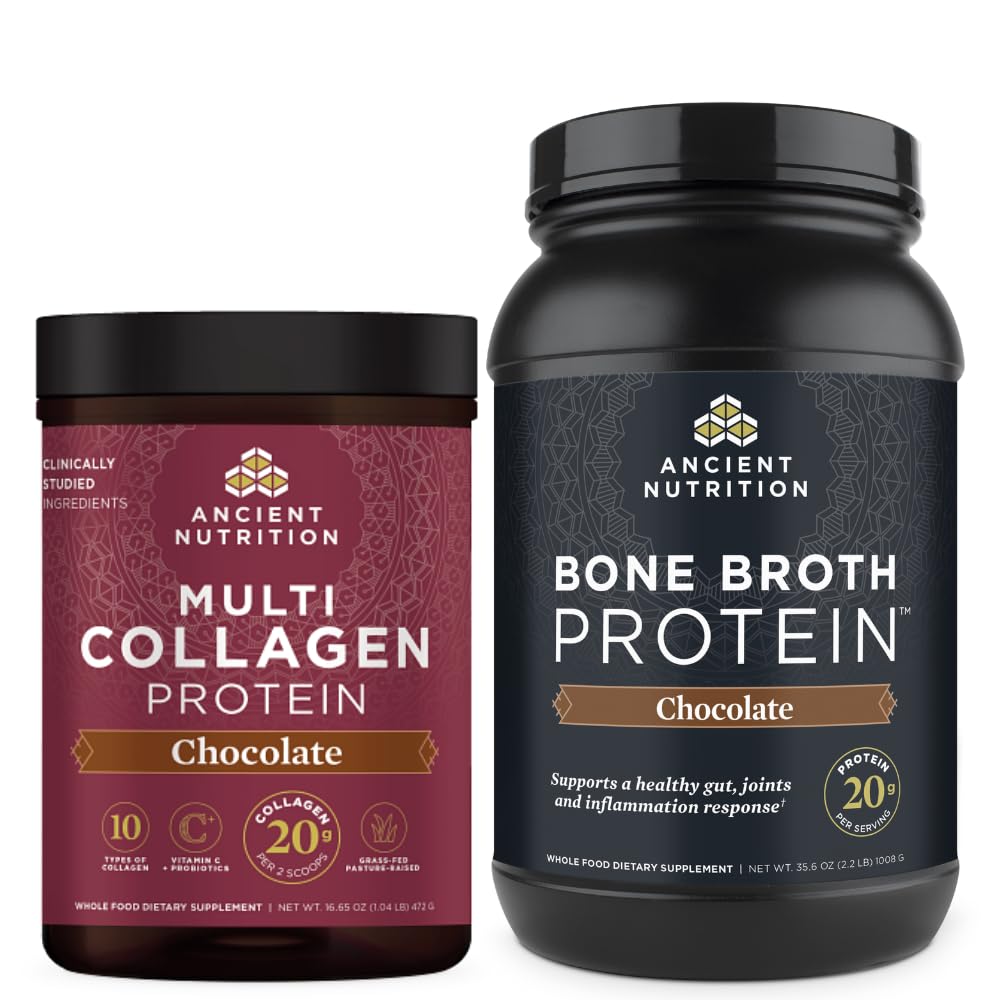 Oude voeding Multi Collageen Proteïne Poeder, Chocolade, 40 Serves + Bone Broth Proteïne Poeder, Chocolade, 40 Serves