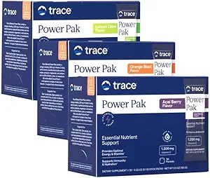 Trace Minerals Power Pak Multivitamine en Multimineral Packets - Electrolyte Support - 1200 mg Vitamine C Plus 70 Orange Blast, Lemon Lime en Acai Berry Variety - 90 Packets