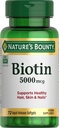 Biotine Bounty de la nature, soutient le métabolisme pour l'énergie cellulaire et les cheveux sains, la peau, et les ongles, 5000 mcg, 72 Softgels