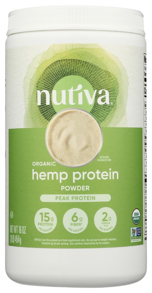 Nutiva Organic Cold-Pressed Raw Hemp Seed Protein Powder, Peak Protein, 16 Oz, USDA Organic, Non-GMO, Whole 30 goedgekeurd, Vegan, Gluten-Free & Keto, Plant Protein met essentiële aminozuren