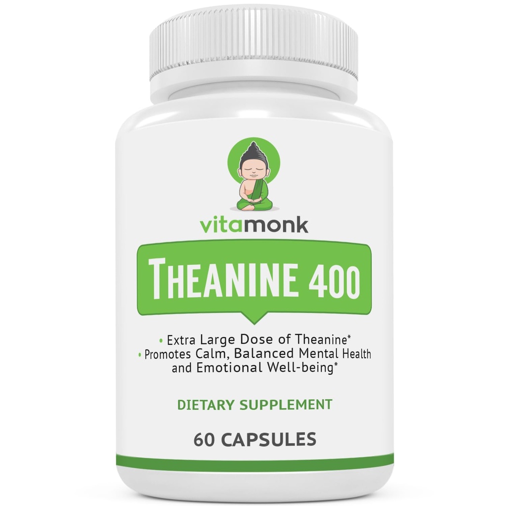 VitaMonk L Theanine 400 mg supplement - L-Theanine 400 mg zonder kunstmatige fillers - Extra sterkte L Theanine supplement - Ltheanine 60 capsules